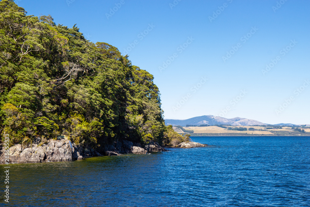 view of Te Anau lake, Fiordland region, New Zealand