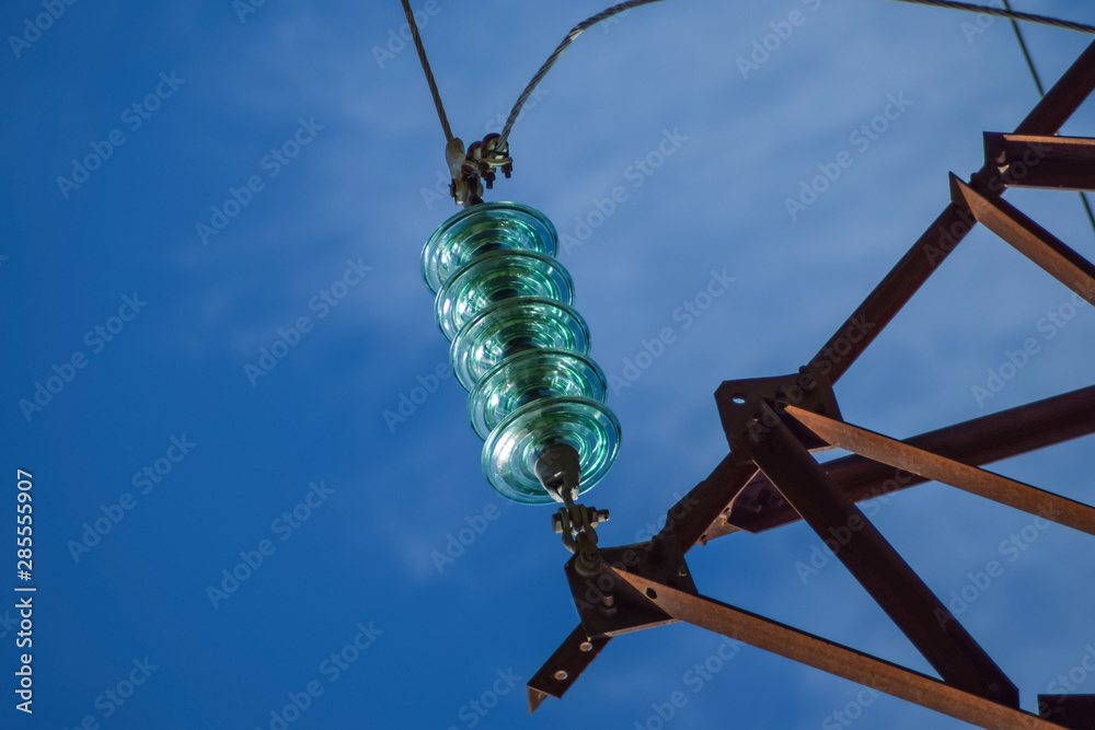 Glass prefabricated high voltage insulators on poles high-voltage power ...
