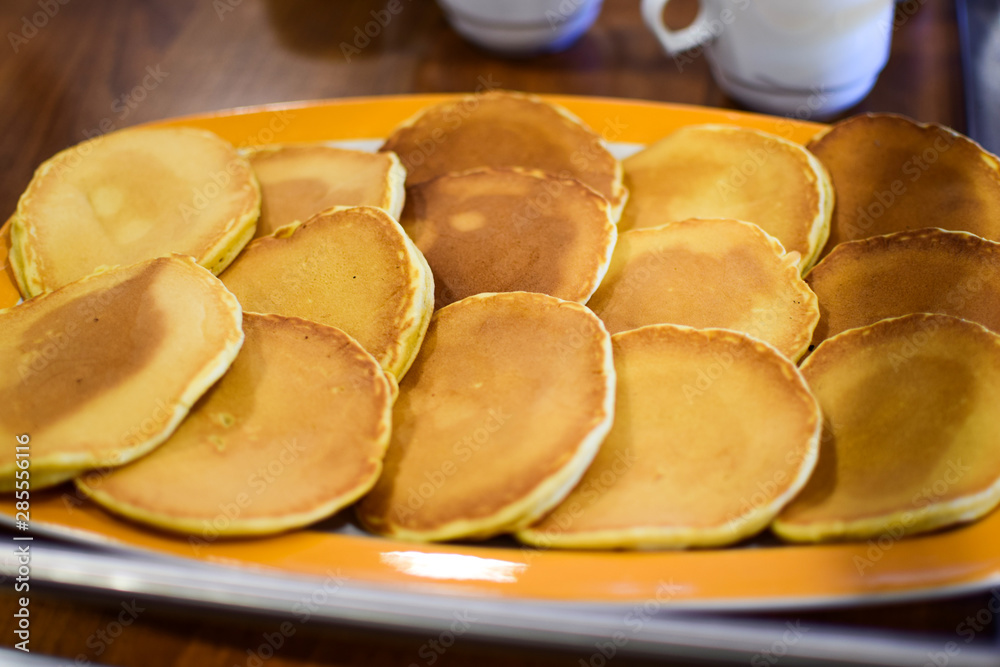 Pancakes on the dish. Traditional Norwegian pastries. Pancakes on the dish. Traditional Norwegian pastries.