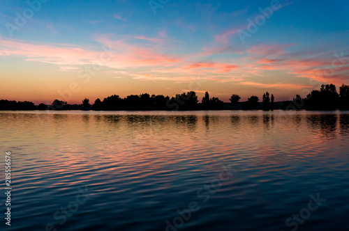 Sunset over "Nove Mlyny" water reservoir, South Moravia, Czech Republic