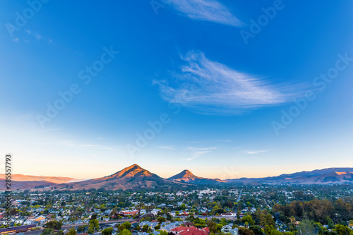 View of Town and Mountains in Morning Light