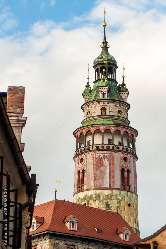 Tower of the Czech Krumlov castle, South Bohemia, Czech Republic 