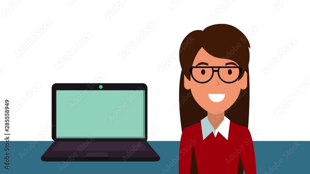education on line with student girl and laptop animation education on line with student girl and laptop animation