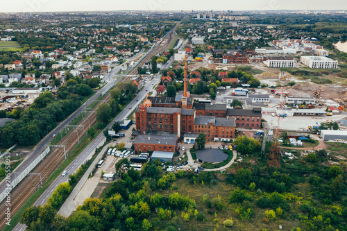 Aerial drone photography of an old industry area. 