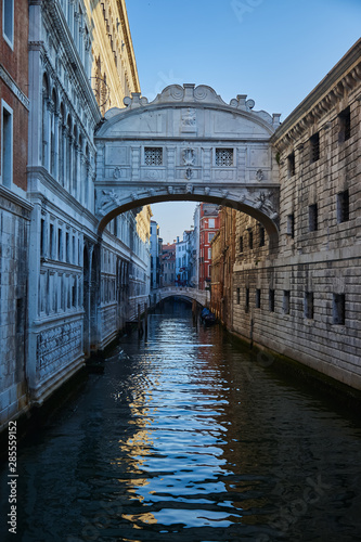 Bridge of Sighs. Traditional narrow canal in Venice, Italy. Summer
