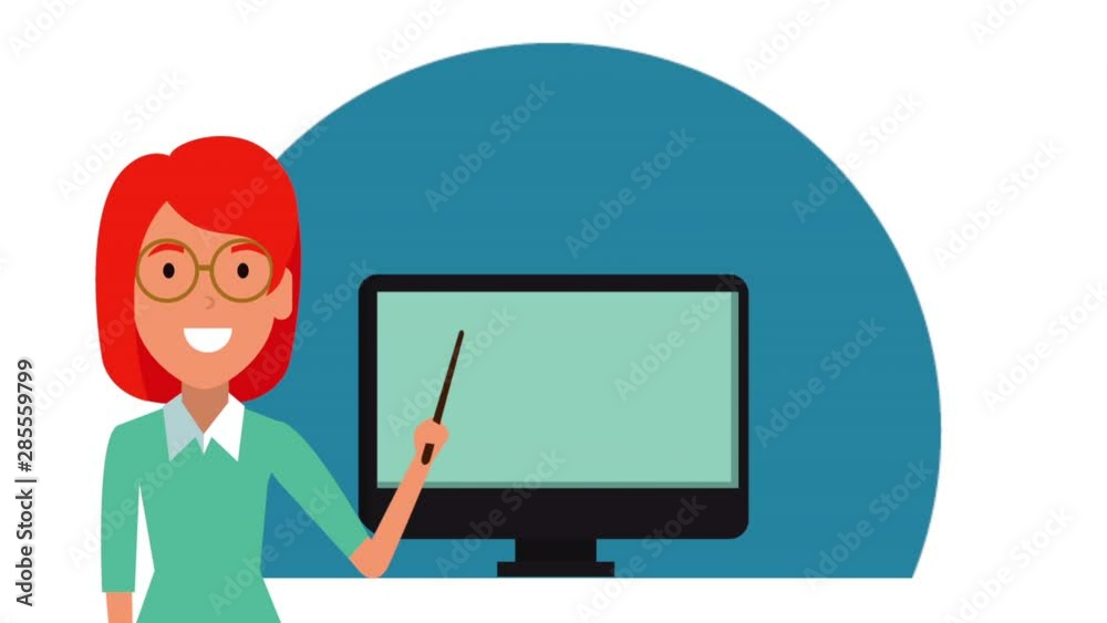 education on line with student girl and desktop animation education on line with student girl and desktop animation