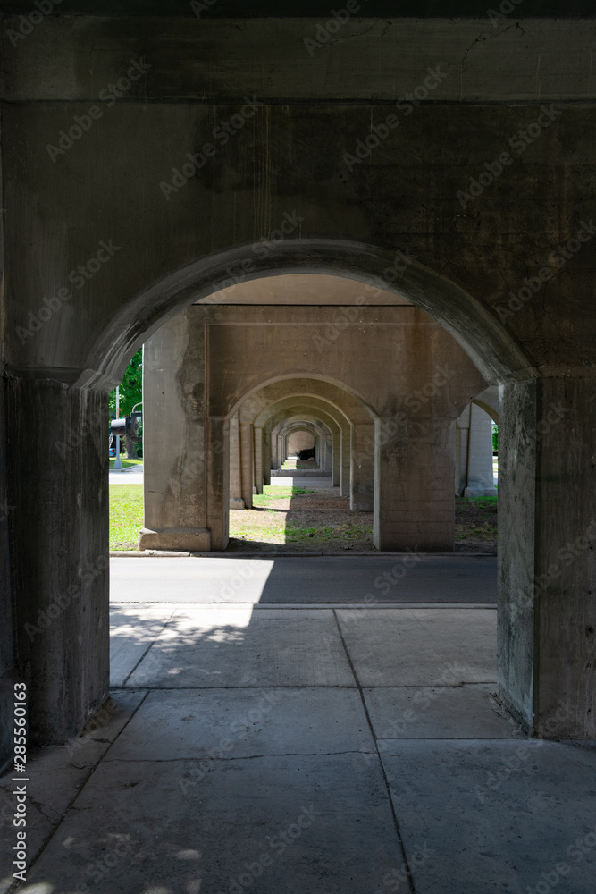 Numerous Arches under a Bridge in Humboldt Park Chicago
