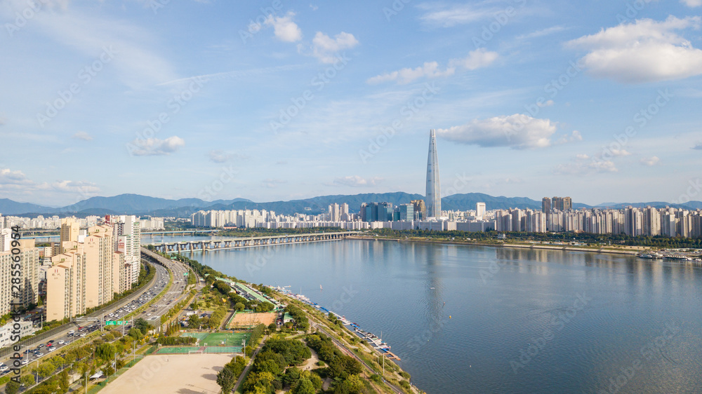 Aerial view of Seoul City Skyline,South Korea