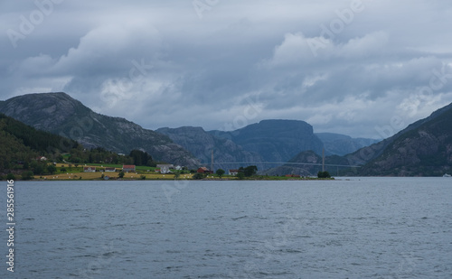 Sunny Norwegian landscape. View of the route of the Lauvvik - Oanes ferry in Norway. July 2019 © Сергій Вовк