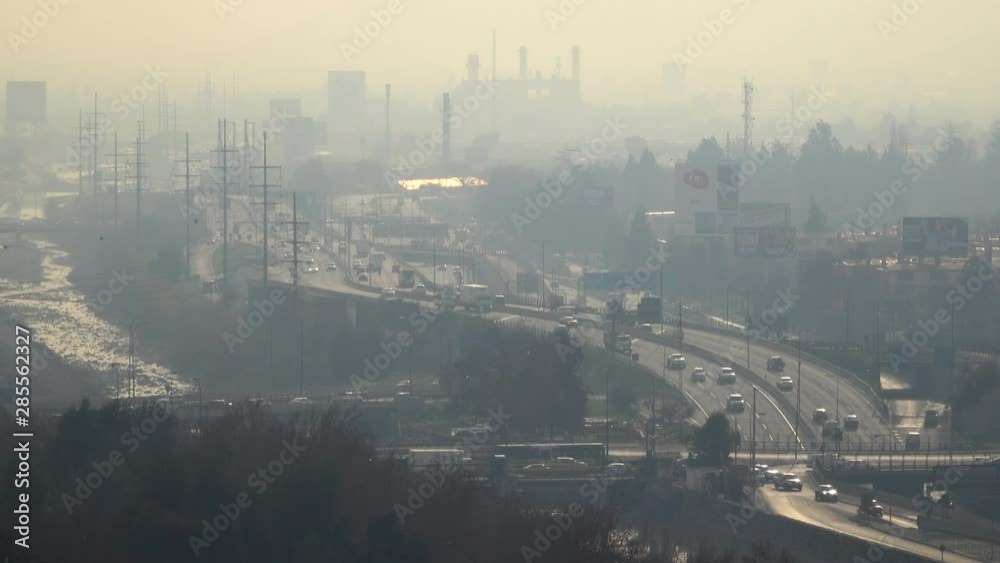 Time lapse of expressway traffic with hazardous levels of air pollution in Santiago, Chile