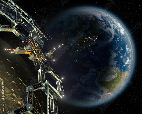 Fototapeta Naklejka Na Ścianę i Meble -  Asteroid mining space station in a near Earth orbit
