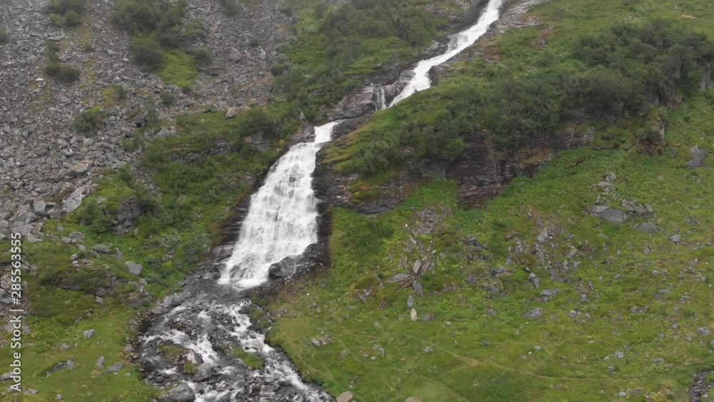 4K Misty Norway Morning in Nature spring water River Waterfall Aerial drone shot 4K Misty Norway Morning in Nature spring water River Waterfall Aerial drone shot