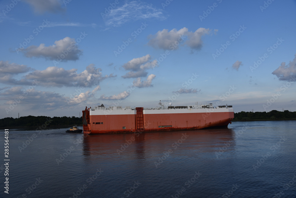 Car carrier ship arriving to the port of Savannah. 