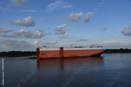 Car carrier ship arriving to the port of Savannah. 