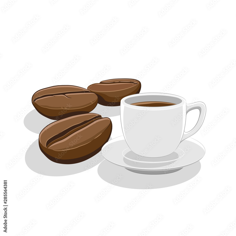 Obraz premium Coffee Beans and Coffee Cup Breakfast Vector Illustration