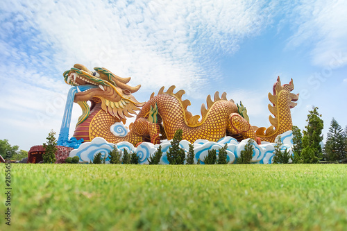 Golden dragon statue in Suphan buri, Thailand.