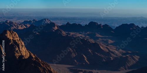 Fototapeta Naklejka Na Ścianę i Meble -  Egypt. Mount Sinai in the morning at sunrise. (Mount Horeb, Gabal Musa, Moses Mount). Pilgrimage place and famous touristic destination.	