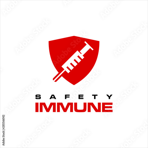 health care logo simple modern red shield injection design