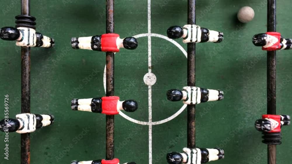 foosball or fuzboll overhead Top angle view live table soccer world cup