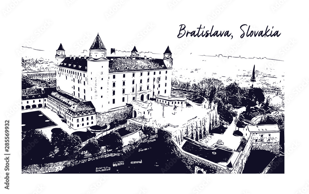 Bratislava castle. Sketch illustration in vector