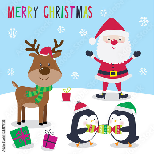 Cute Christmas Character, Santa Clause, penguin and reindeer design vector illustration © mrartngm