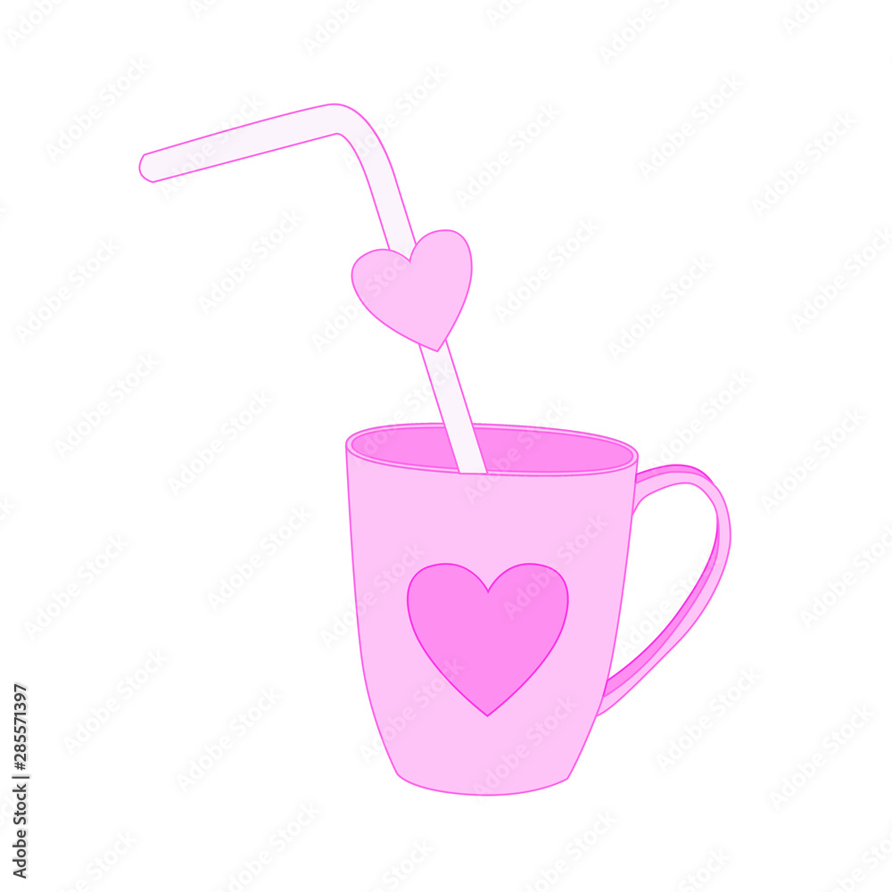 Tube in the heart cup on pink background  illustration vector