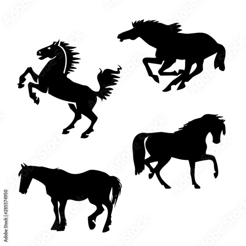 Collection of silhouettes of Black horse graphics set on white background. Picture illustration for your cute design and your project.