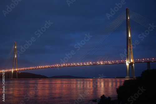 Vladivostok, Russian bridge. Night photos on a long exposure.