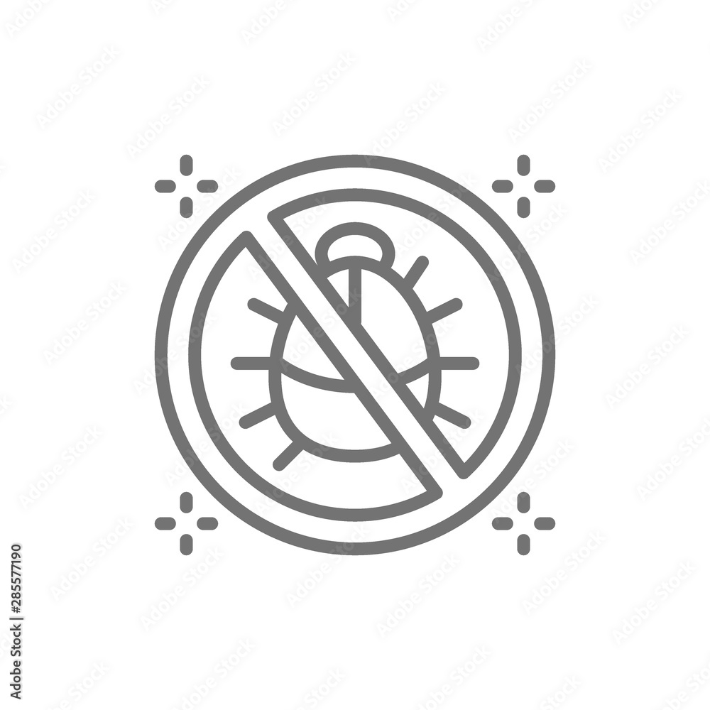Forbidden sign with dust mites, no dust, anti allergic materials line icon. Forbidden sign with dust mites, no dust, anti allergic materials line icon.