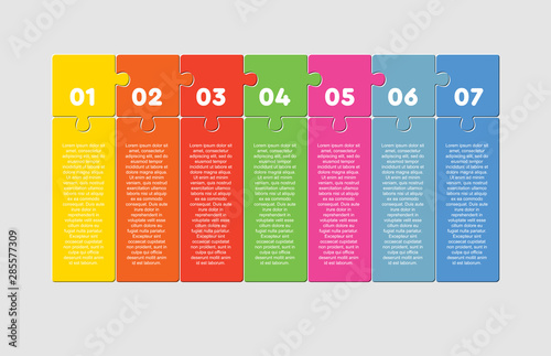 Seven jigsaw puzzle template process text space