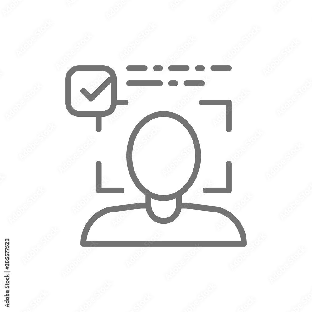Person identified, face identification line icon. Isolated on white background Person identified, face identification line icon. Isolated on white background
