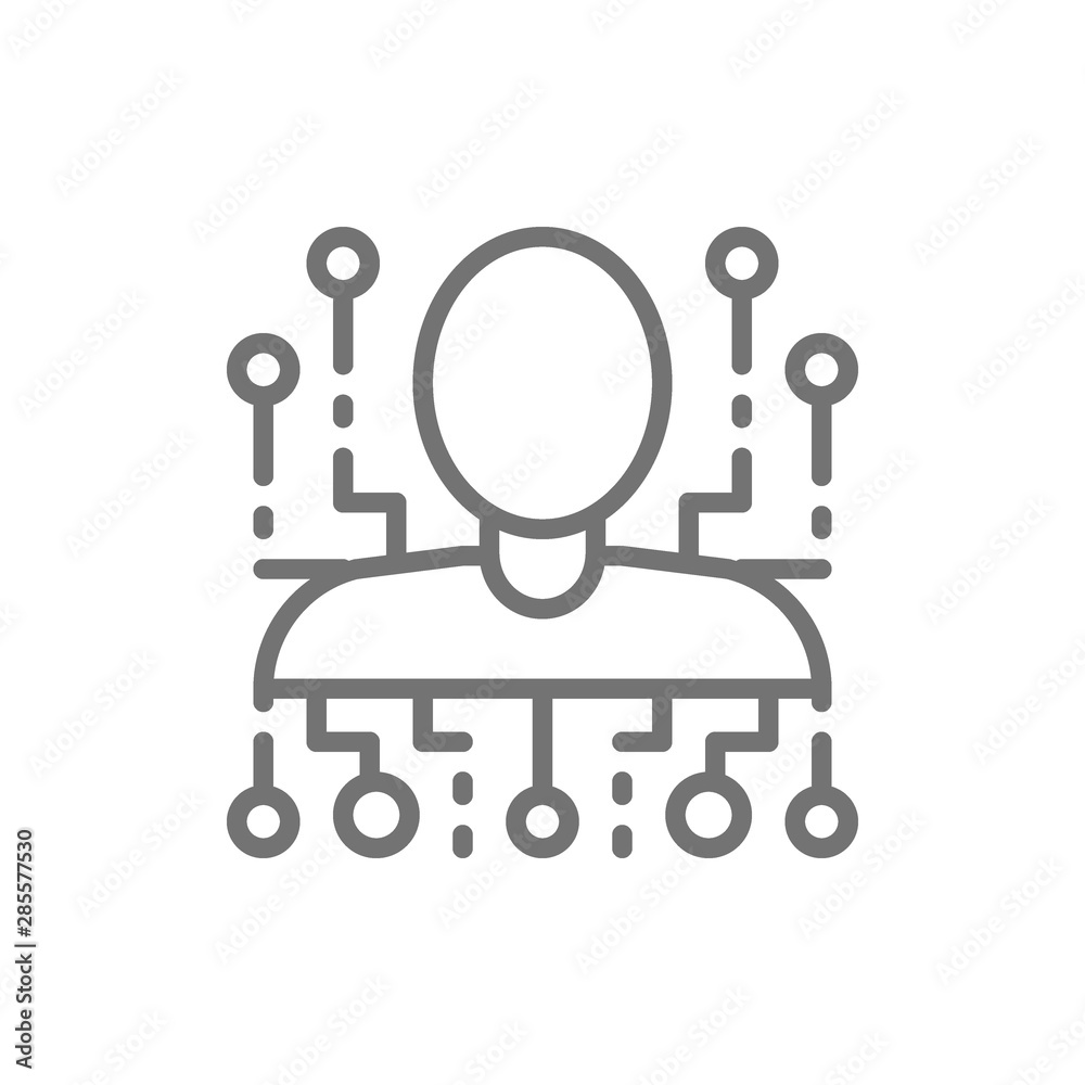 Cyber person, robot, artificial intelligence line icon.