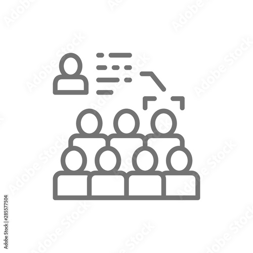 Face recognition in the crowd, face identification line icon.
