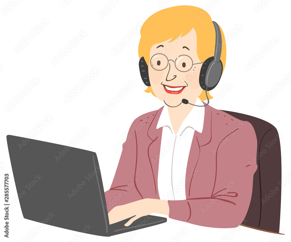 Senior Woman Call Center Illustration Senior Woman Call Center Illustration