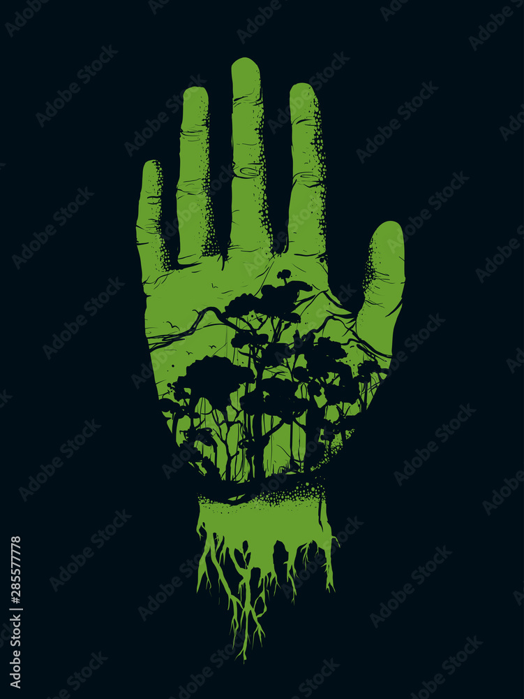 Hand Forest Save Help Stencil Illustration Hand Forest Save Help Stencil Illustration