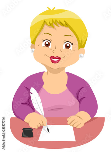 Senior Woman Quill Pen Writ...