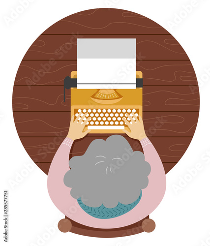 Senior Woman Typewriter Illustration