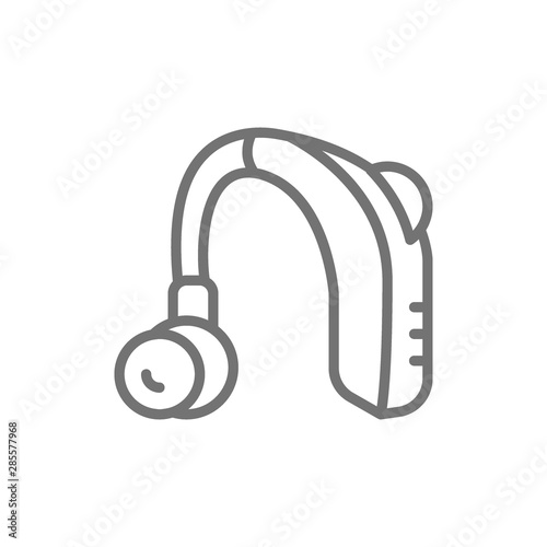 Hearing aid receiver in ear canal line icon.