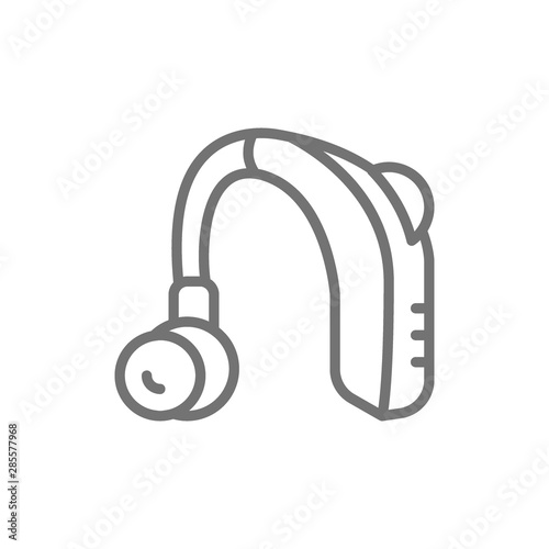 Hearing aid receiver in ear canal line icon.