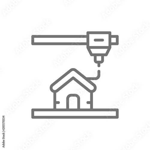 3d printing a house, industrial printer line icon.