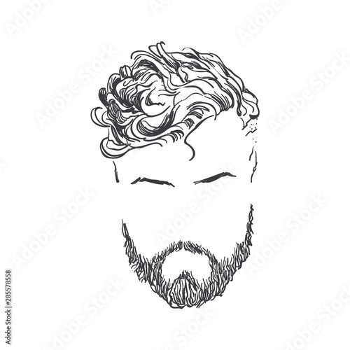 Mens hairstyles, beards and mustaches. Gentlmen haircuts and shaves hand drawn illustration.