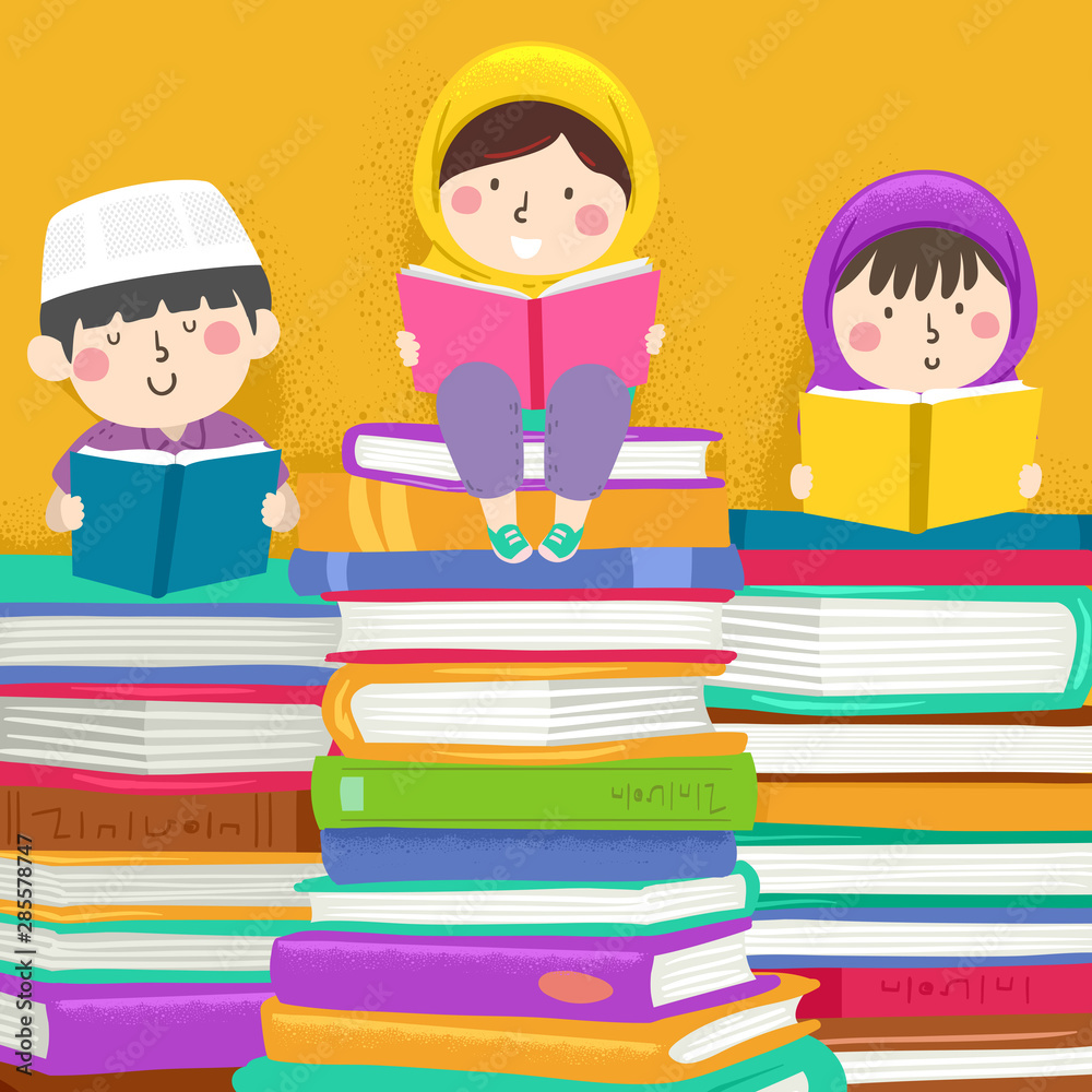 Kids Muslim Read Books Illustration