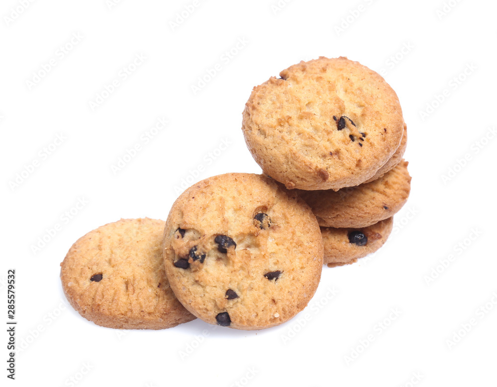 Chocolate chip cookies isolated on white background. Sweet biscuits Chocolate chip cookies isolated on white background. Sweet biscuits
