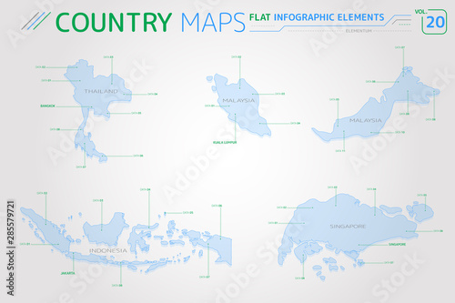 Thailand  Malaysia  Indonesia and Singapore Vector Maps