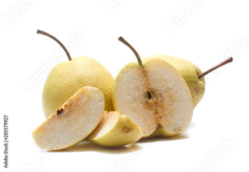 Chinese pear on white background,yellow