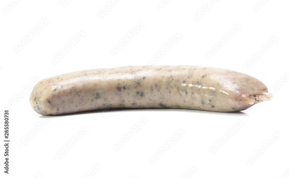 Raw sausage with coriander leaf isolated on white background Raw sausage with coriander leaf isolated on white background