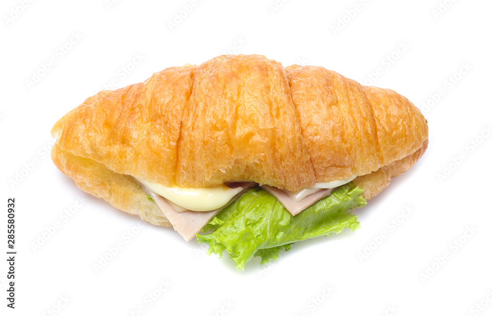 croissant sandwich with ham isolated on white background croissant sandwich with ham isolated on white background