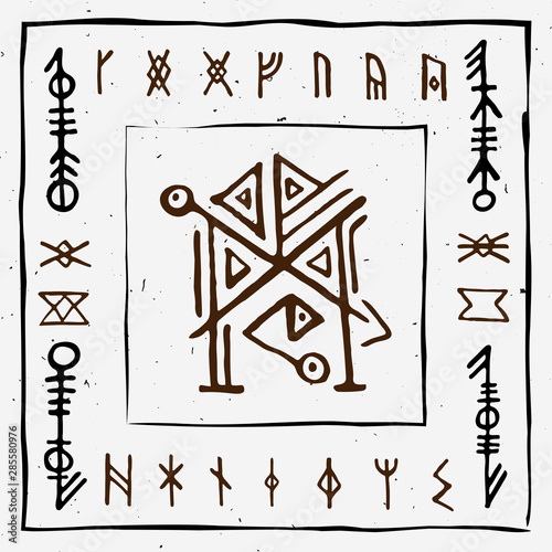 Futhark norse islandic and viking runes set. Magic hand draw symbols as scripted talismans. Vector set of ancient runes of Iceland. Galdrastafir, mystic signs of early North magic. Ethnic norse viking