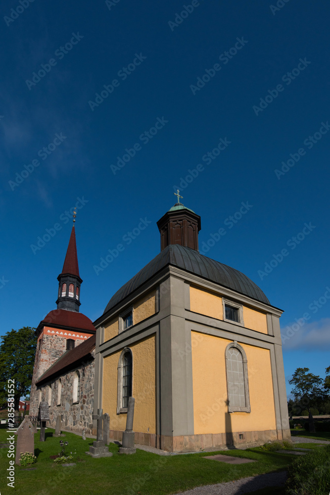 A morning view of the Lovö church at Drottningholm in Stockholm