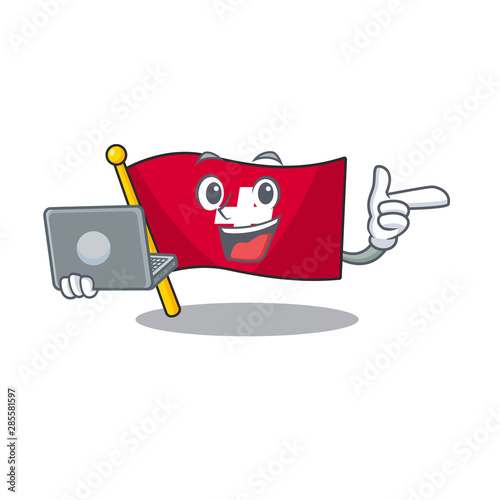 With laptop flag switzerland with the mascot shape